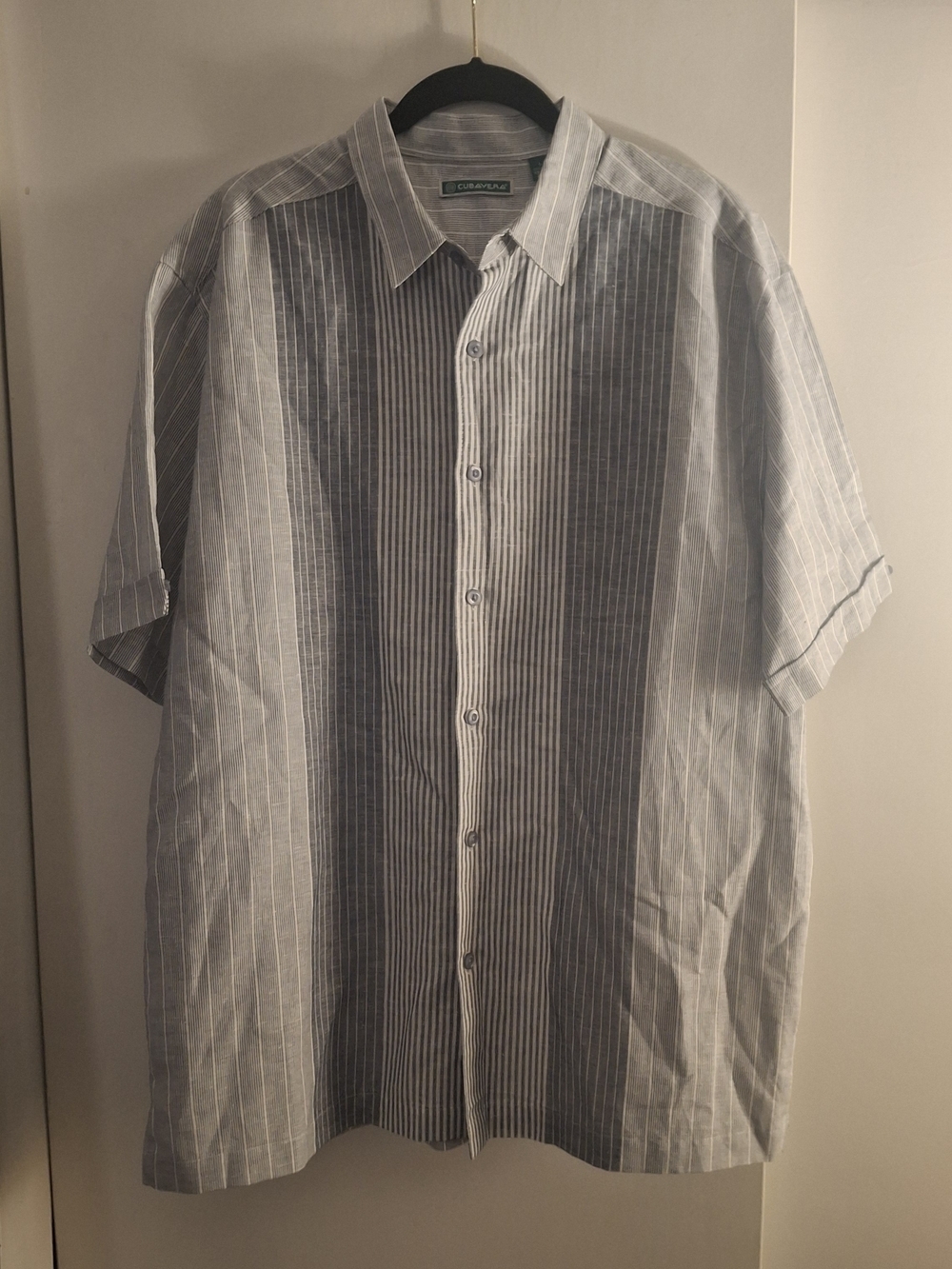 Cubavera Men's Classic Linen Striped Short-Sleeve Shirt - Blue/White